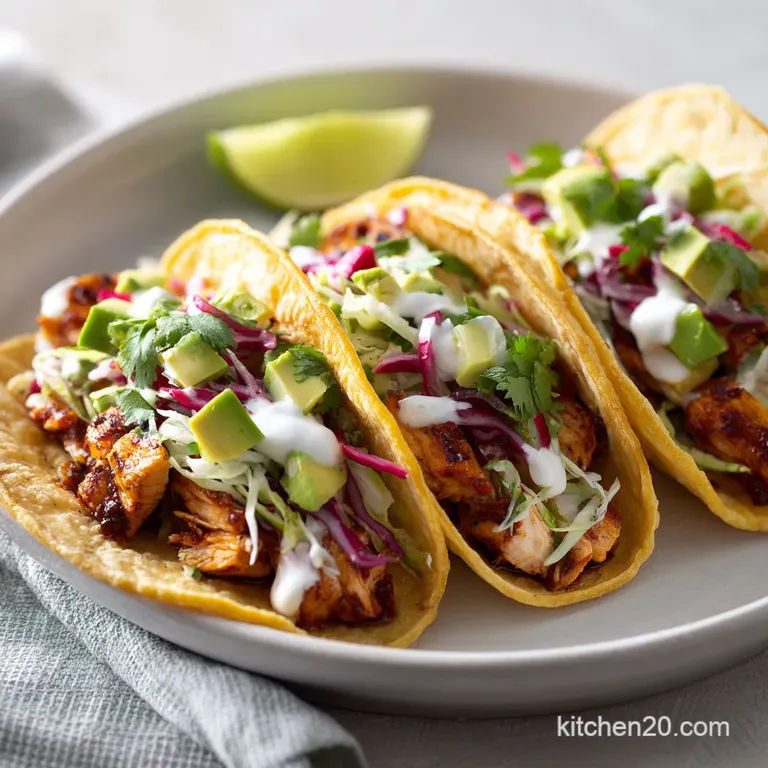 A bright, delicious chicken taco beautifully arranged on a plate, showcasing the colorful filling and warm, toasted tortilla.