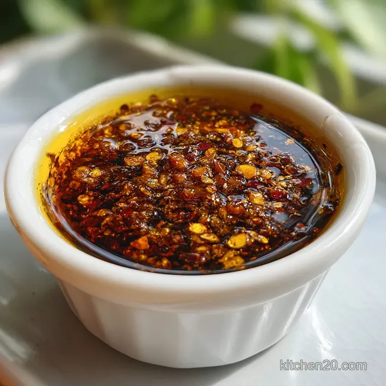 A spoonful of crimson chili oil drizzles over noodles, adding a fiery sheen. Toasted sesame seeds and scallions complete t...