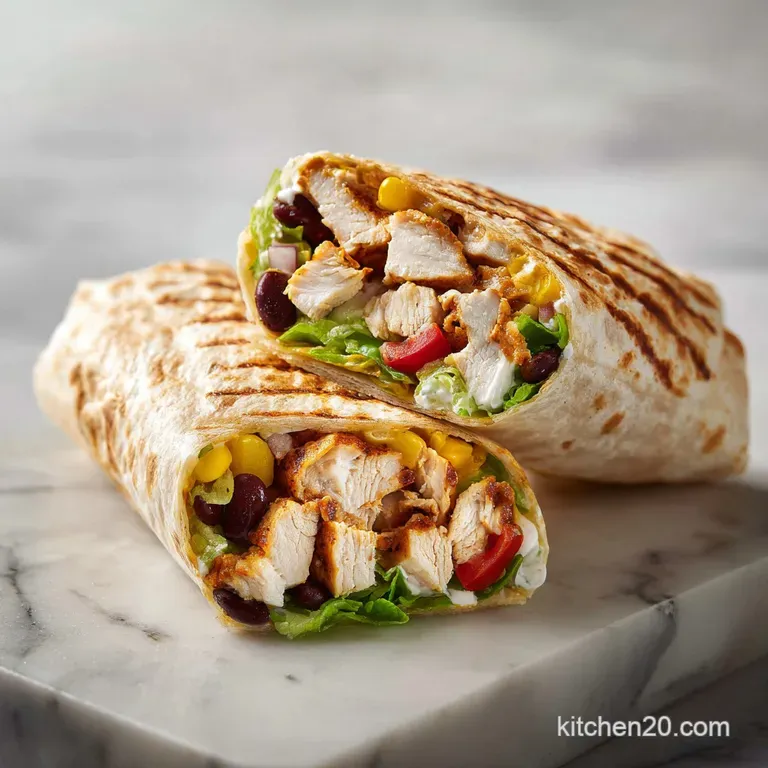 Grilled burrito halves plated beautifully, creamy sauce drizzled on top, with a vibrant green cilantro garnish against the...
