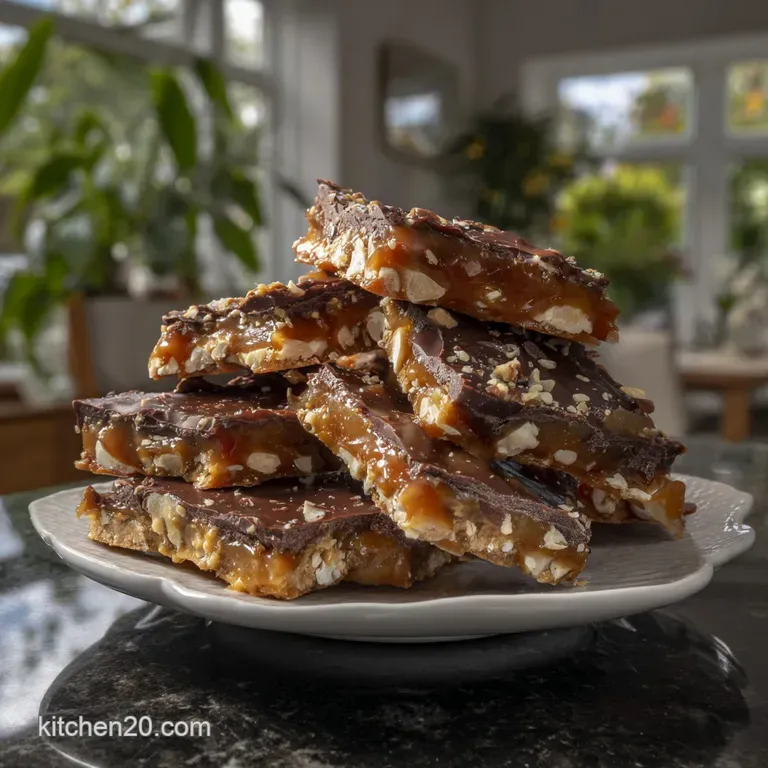 Artfully arranged toffee pieces with a dusting of sea salt crystals on a dark wooden board, a perfect holiday treat.