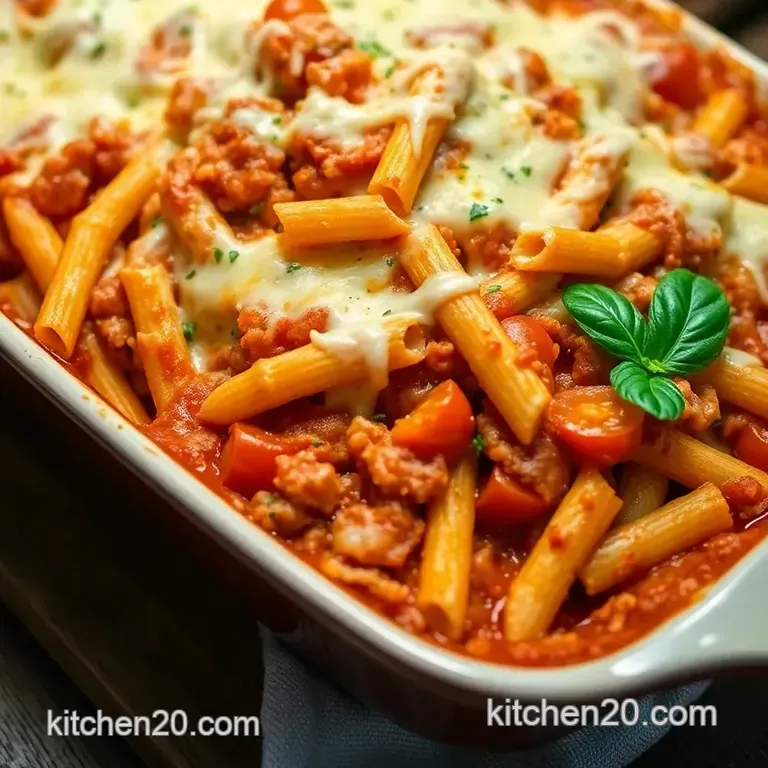 Classic Baked Ziti with a Cheesy Twist presentation