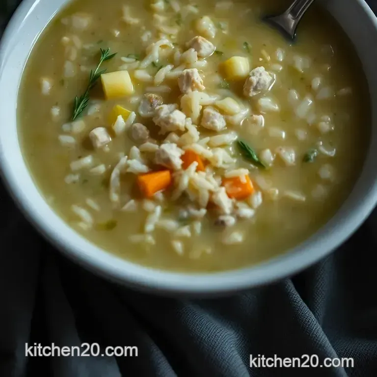 Classic Greek Avgolemono Soup: Lemony Chicken Comfort in a Bowl presentation