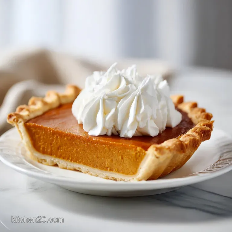 A warm slice of pumpkin pie, showcasing its silky custard texture, on a white plate.