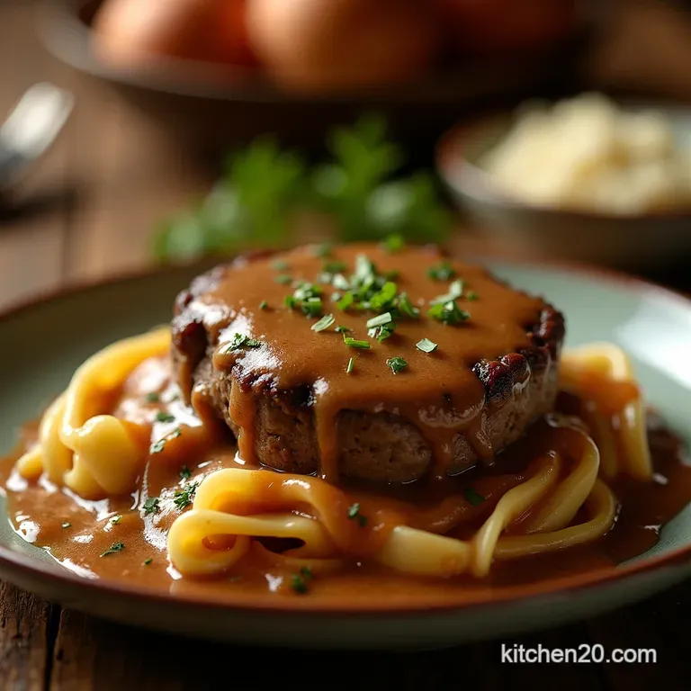 The Ultimate Homestyle Salisbury Steak with Rich Onion Gravy presentation