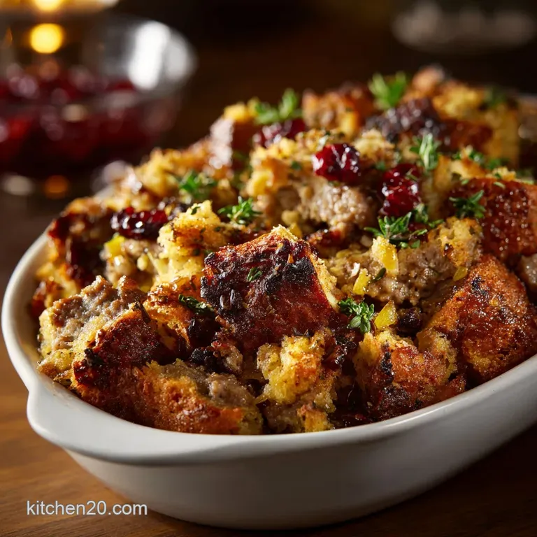 Sausage Stuffing: the Spot on Classic Herb Apple Dressing Recipe presentation