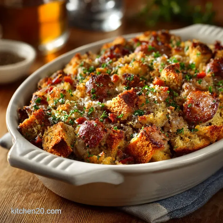 Sausage Stuffing: the Butchers Loafclassic Recipe with Apple and Sage presentation