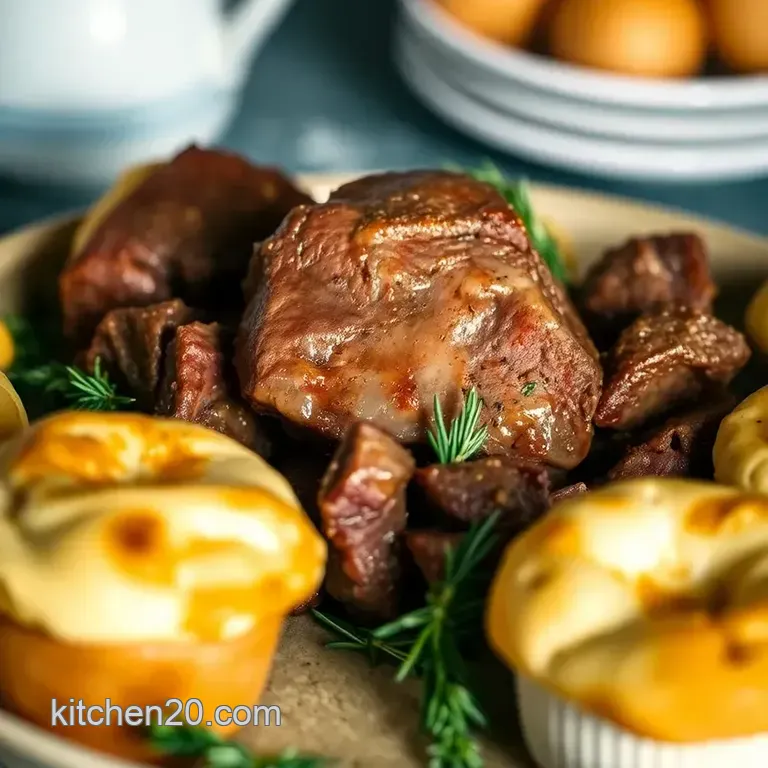 Classic Sunday Roast Beef with Yorkshire Puddings presentation