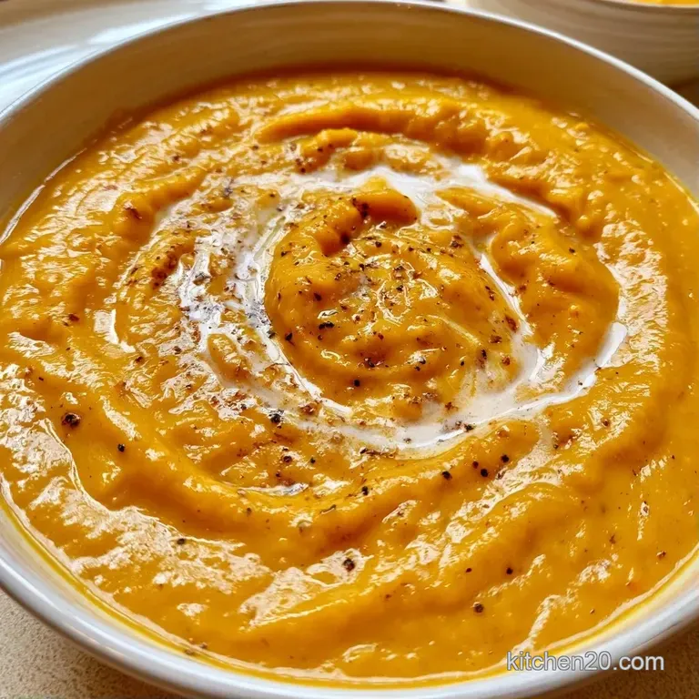 A pale yellow puree in a modern ceramic bowl, garnished with toasted coconut flakes and a drizzle of olive oil.