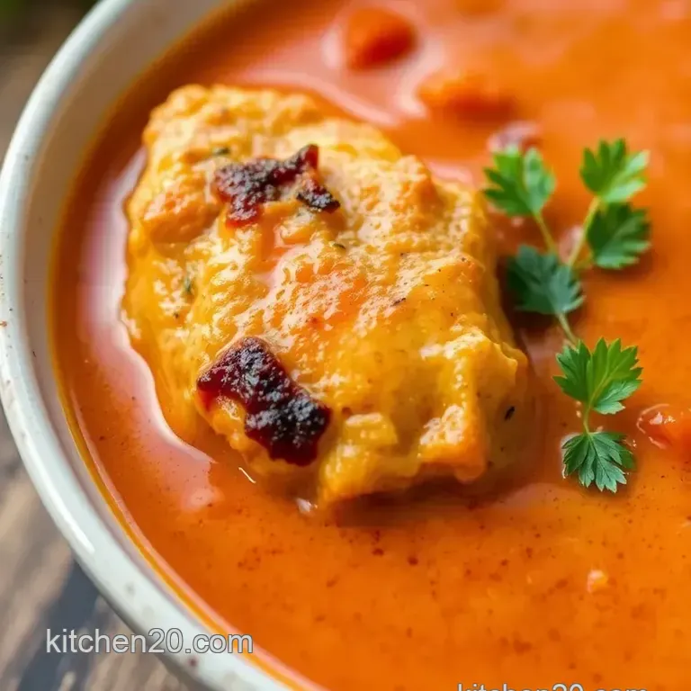Cooked Chicken Smoky Tomato Bisque presentation