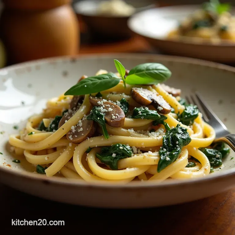 Creamy Garlic Thyme Spinach Mushroom Pasta a Rustic Weeknight Wonder presentation
