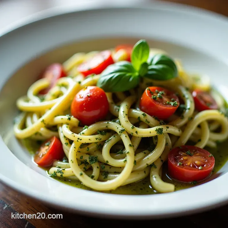 The Best of Both Worlds Creamy Basil Pesto Linguine with Burst Cherry Tomatoes