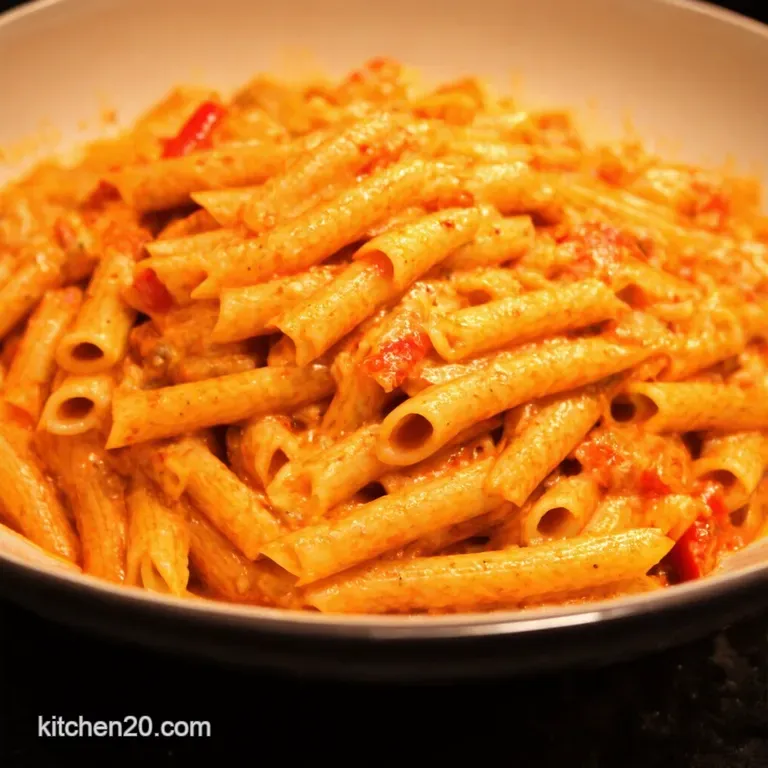 Creamy Roasted Red Pepper Pasta presentation