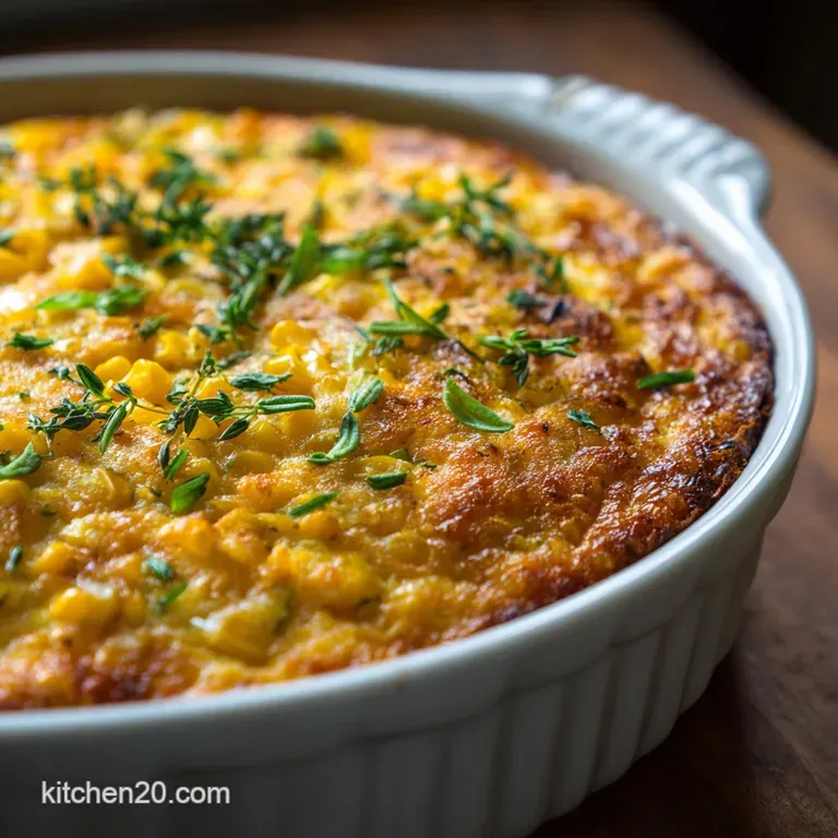 Savory Corn Pudding: the Ultimate Creamy Cheddar Thyme Showstopper presentation