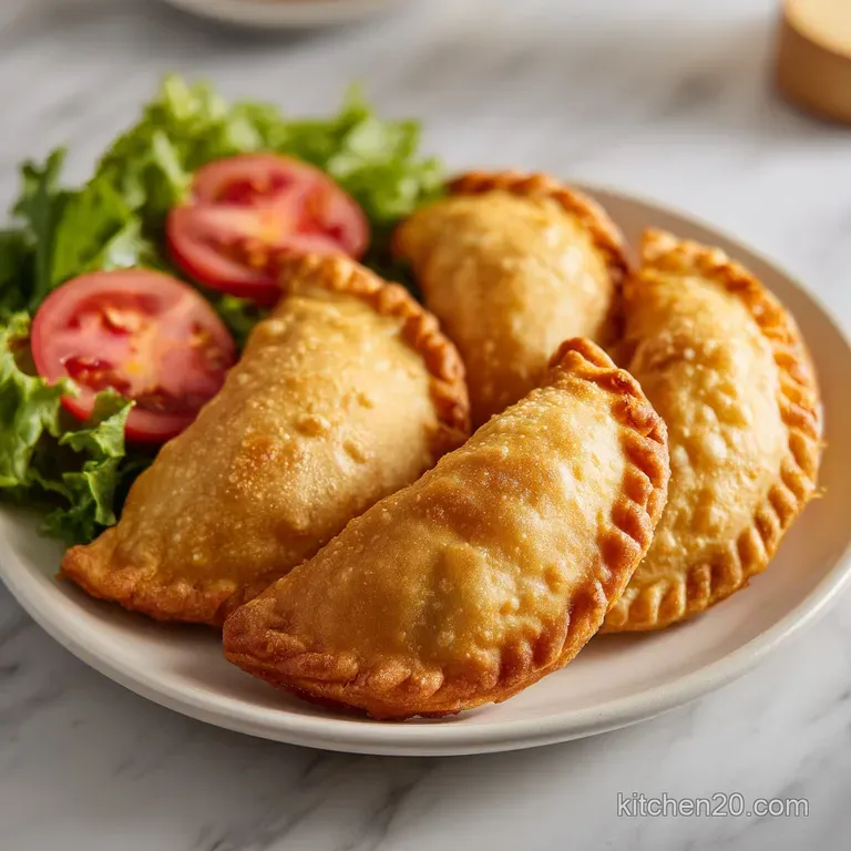 A single, perfectly browned empanada on a white plate, garnished with vibrant cilantro and a spoonful of bright red salsa.