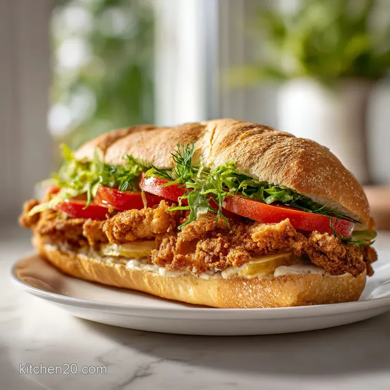 Juicy chicken sandwich stacked high with vibrant pickles, nestled on a rustic wooden board.