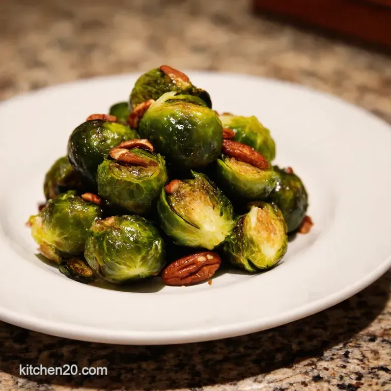 Crispy Fried Brussel Sprouts with Balsamic Glaze Toasted Pecans presentation