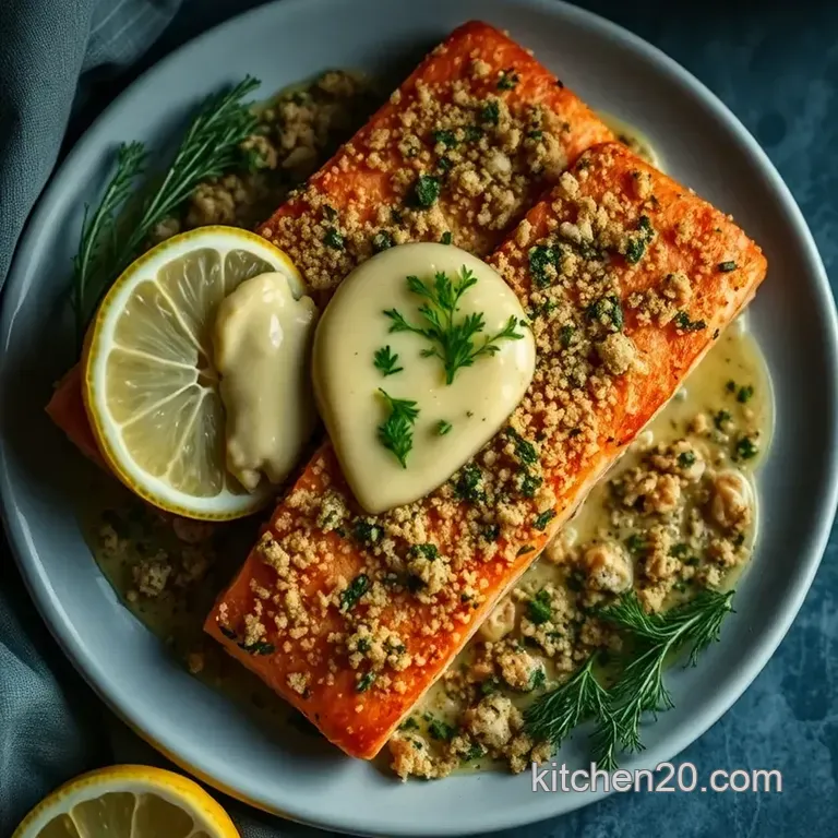 Crispy Herb-Crusted Salmon with Lemon Butter Sauce presentation