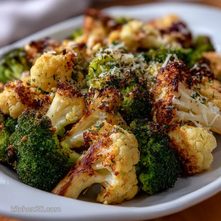 Roasted Broccoli and Cauliflower: Crispy Parmesan Garlic presentation