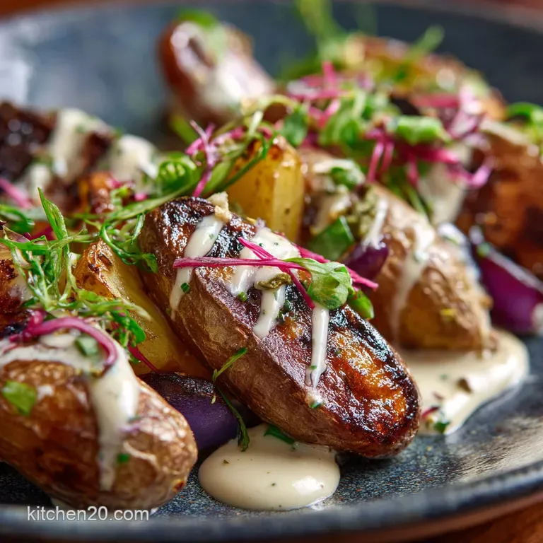 Roasted Fingerling Potatoes with Craveable Sauce: Ultra-Crispy Ready in 50 Minutes presentation