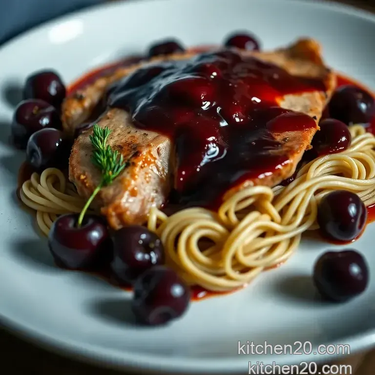 Crispy Skinned Duck Breast with Cherry Port Sauce presentation