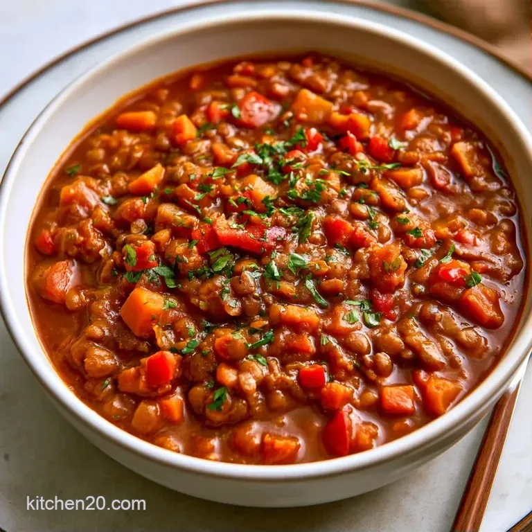 Thick, earthy stew served in a ceramic bowl, garnished with fresh sliced avocado and a sprinkle of bright cilantro.