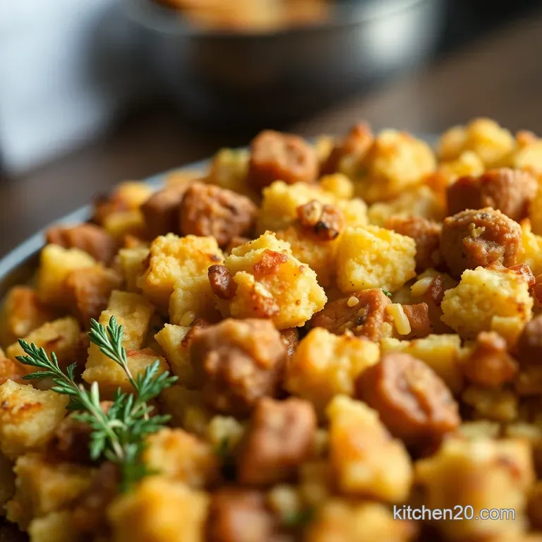 Down-Home Delight: Savory Cornbread Stuffing with Sausage and Herbs presentation