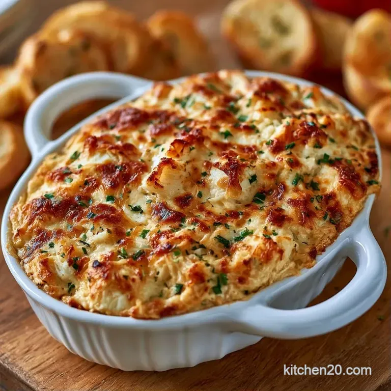 Creamy melted seafood dip surrounded by toasted baguette slices and crisp colorful vegetables on a rustic wood board.