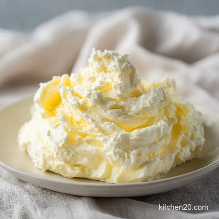 Softly whipped butter, swirled into a delicate mound on a white plate, ready for a warm croissant.