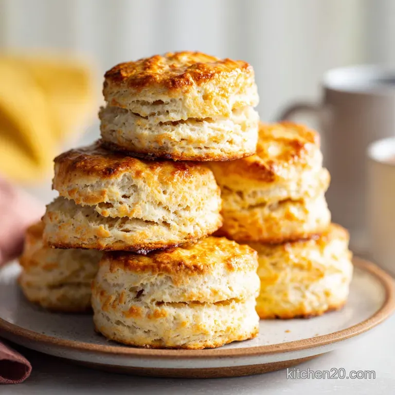 Three warm biscuits artfully arranged on a rustic wooden board, glistening with melted butter and topped with fresh herbs.