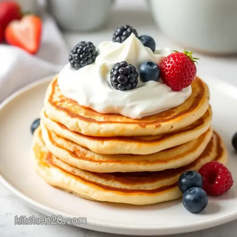Fluffy Pancakes with Berry Whipped Cream presentation