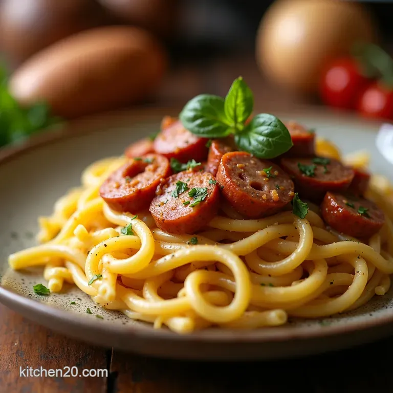 French Onion Sausage Pasta presentation