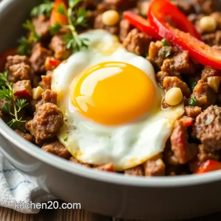 Canned Corned Beef Hash with Eggs presentation