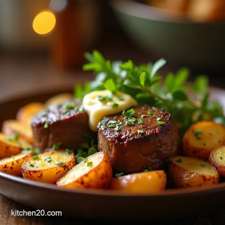 Slow Cooker Showstopper Tender Garlic Butter Beef Bites with Potatoes presentation