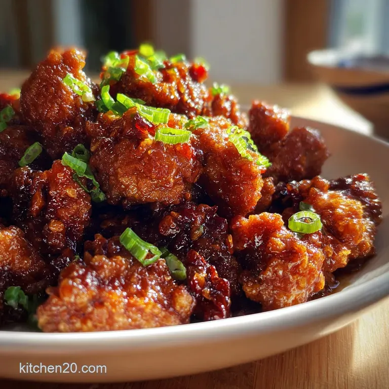 Vibrant, glazed General Tso's chicken served with bright green broccoli florets and fluffy white rice, a balanced meal.