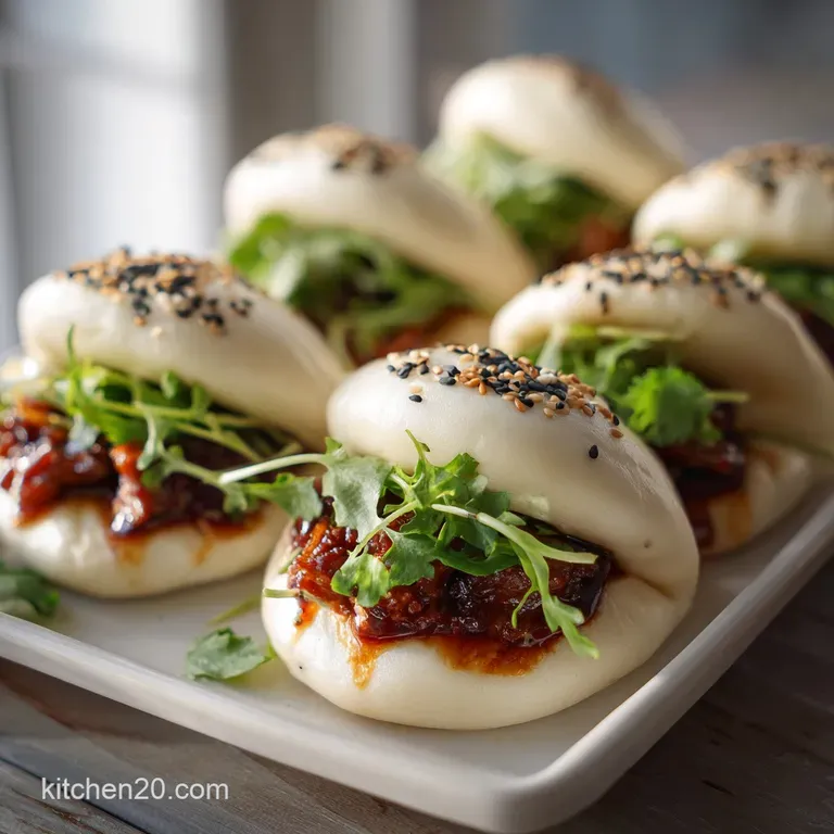 Steaming gluten-free bao bun filled with vibrant veggies, herbs, and sauce spilling out. Focus on the fresh appetizing ing...