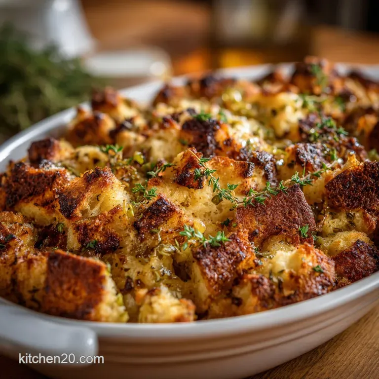 Grandmas Thanksgiving Stuffing: the Proper Sage and Sausage Oven-Baked Recipe presentation