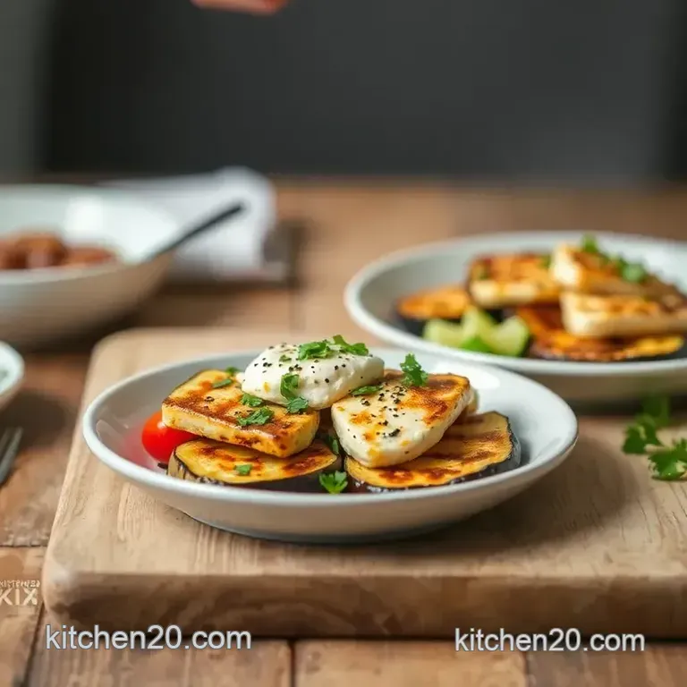 Griddled Aubergine Halloumi Salad Delight presentation