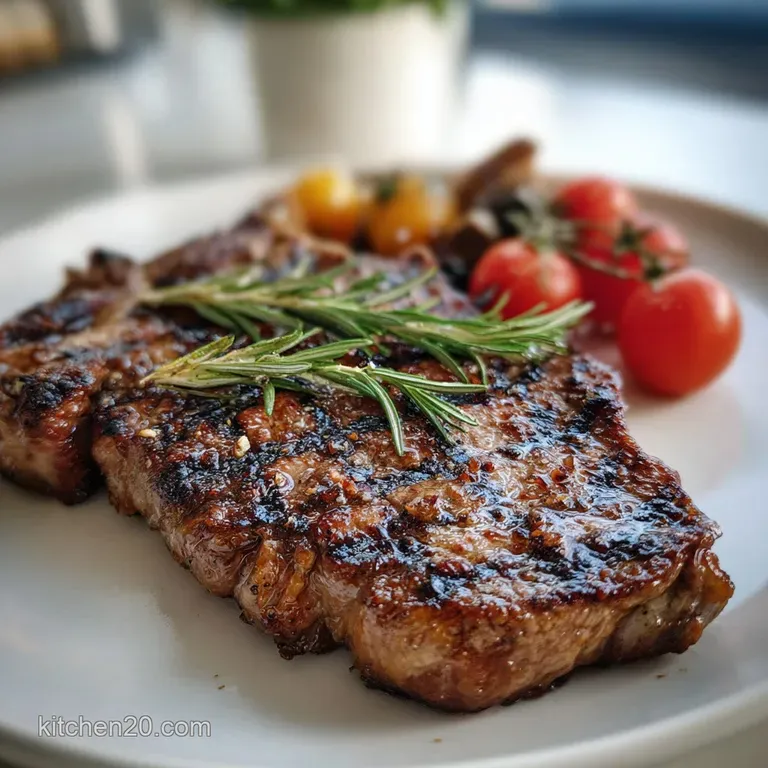 Elegant ribeye steak plated with bright green asparagus spears and golden roasted potatoes; glistening with herb butter.