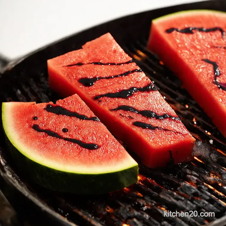 Grilled Watermelon Steaks with Balsamic Glaze Mint presentation