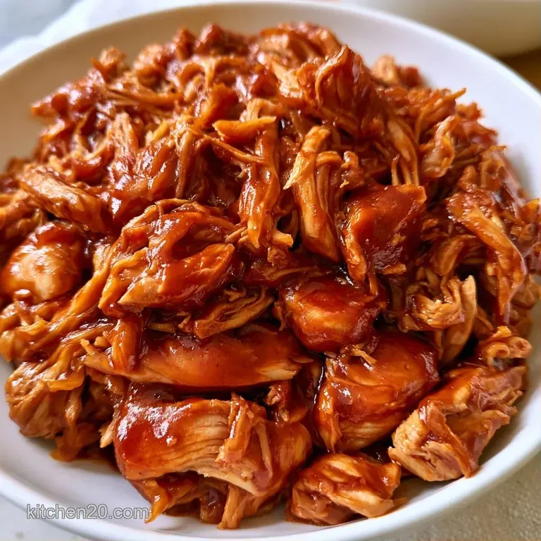 Tender pulled chicken in a rich mahogany sauce served over fluffy brown rice with bright green steamed broccoli.