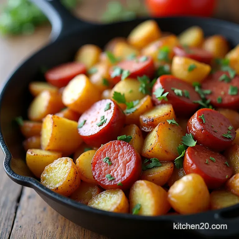 Hearty Polish Kitchen Skillet Crispy Potatoes Sweet Onions and Smoked Kielbasa