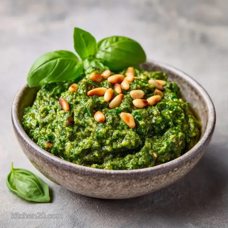 A swirl of bright green herbal sauce on a white ceramic plate beside a slice of toasted, golden-brown sourdough.