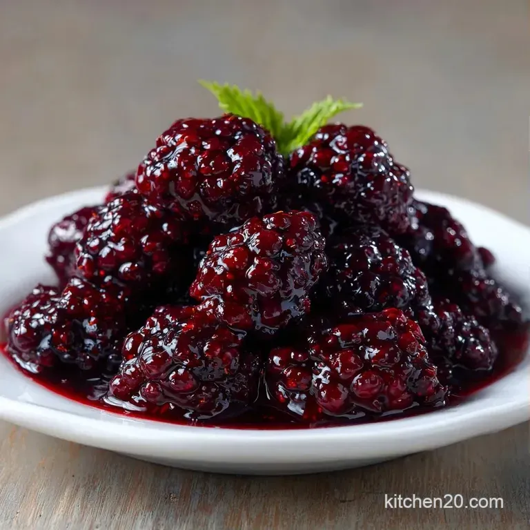 Rich violet jam spread over toasted sourdough bread, accented by fresh berries and a silver butter knife.