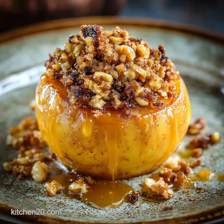 Stuffed Baked Apples with Walnut Crumble and Honey Glaze presentation
