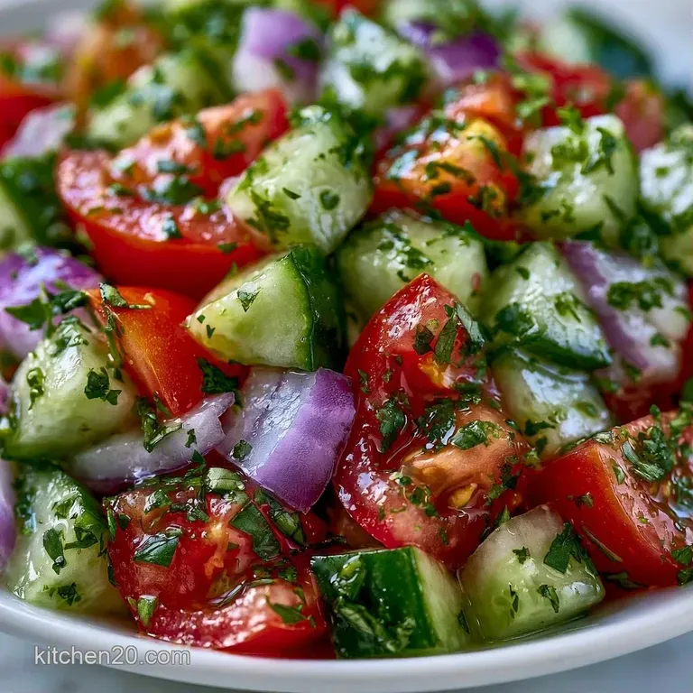 Chilled diced cucumbers and red onions garnished with fresh mint leaves on a minimalist matte ceramic plate.