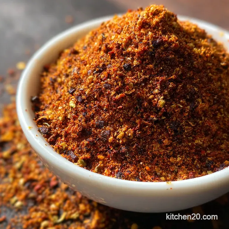 Pile of warm jerk seasoning showing the coarse texture, earthy colors, and vibrant flecks of spice creating a visual warmth.