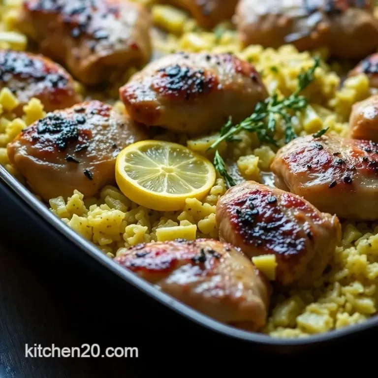 Lemon and Garlic Chicken Traybake with Saffron Rice Pilaf presentation