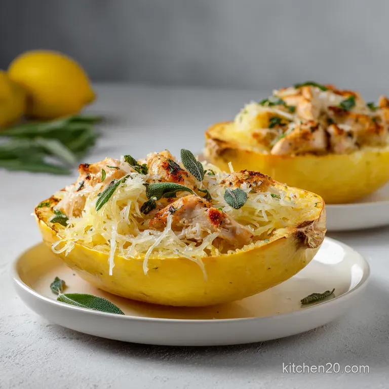 Spaghetti Squash Boats with Lemon Chicken Filling presentation