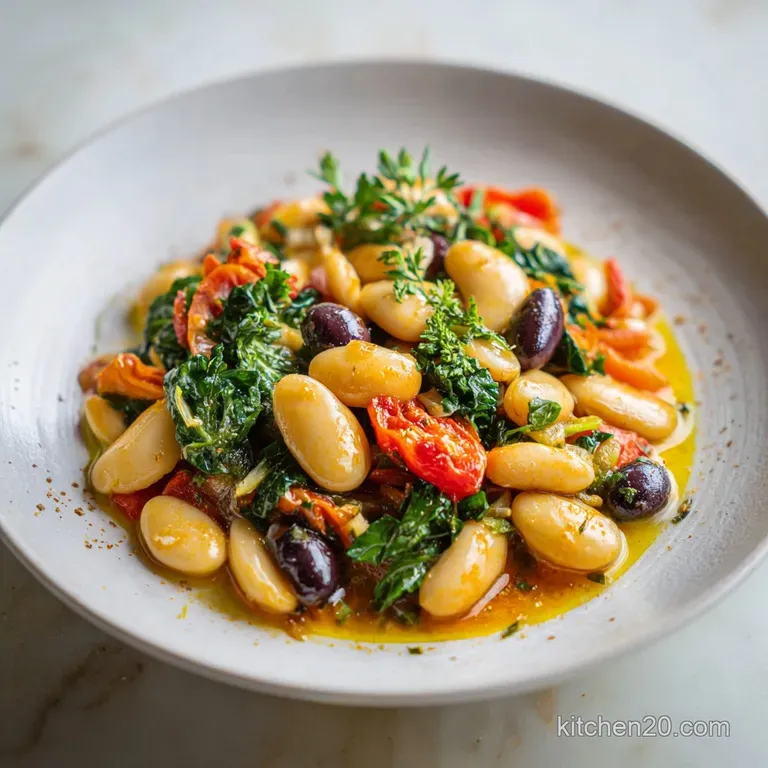 Elegant white bowl filled with plump butter beans in a rich red sauce. Garnished with fresh herbs, ready to be enjoyed.