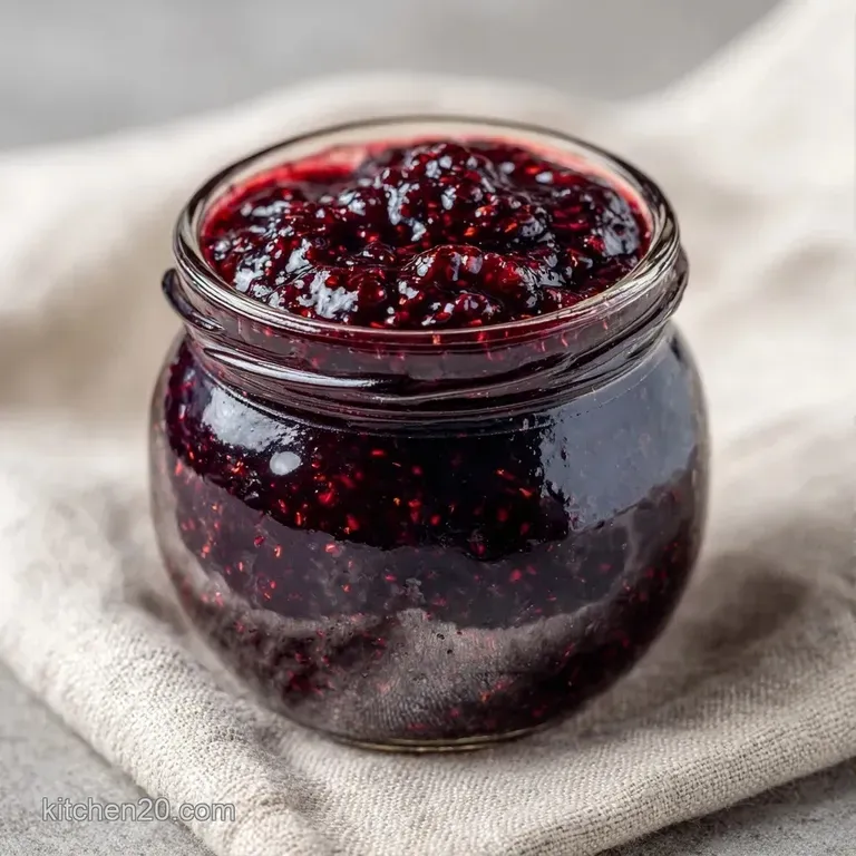 Rich violet jam spread over a golden toasted sourdough slice, topped with a small pat of melting yellow butter.